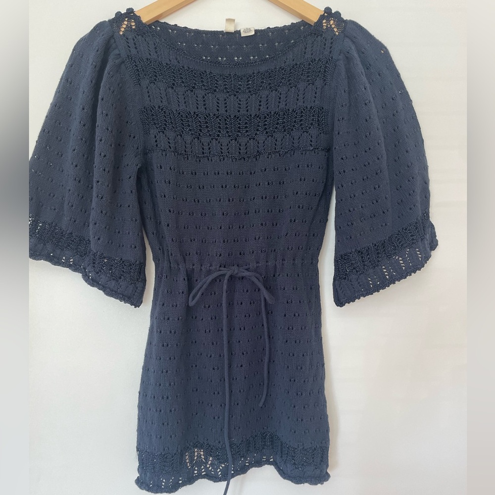 Anthropologie Navy Crochet-Knit Peasant Blouse